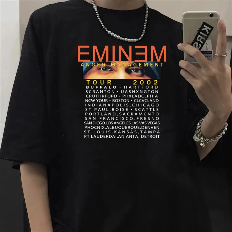 Rapper Eminem T Shirt Men Anger Management Tour 2002 Vintage Harajuku Funny Cartoon Punk Unisex Hip Hop Tops Graphic Tees Male