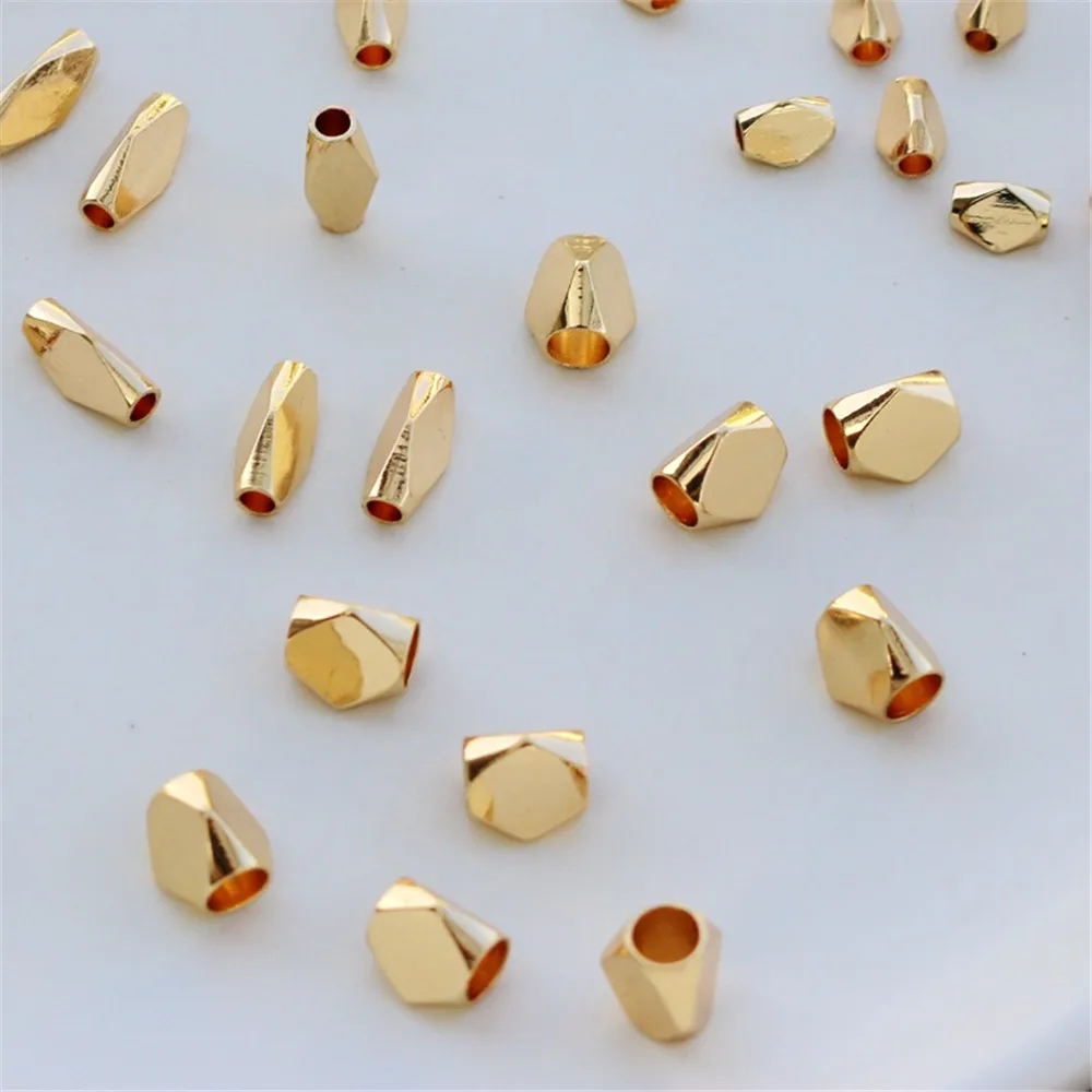 50pcs 14K Gold-coated Mirror Diamond Pearlescent Bright Macroporous Beads, DIY Bracelet, Necklace Jewelry Accessories