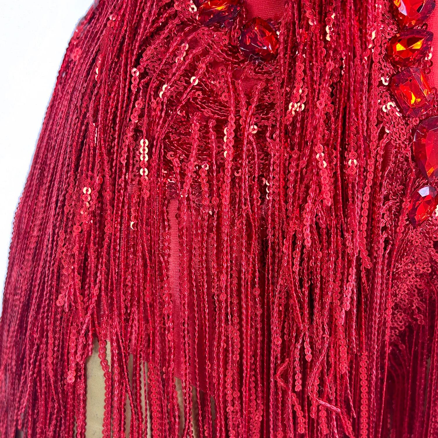 Shuye Red Fringed Latin Dance Talent Performance Suit Female Group Backing Dance Leotard Nightclub Performance Jumpsuit