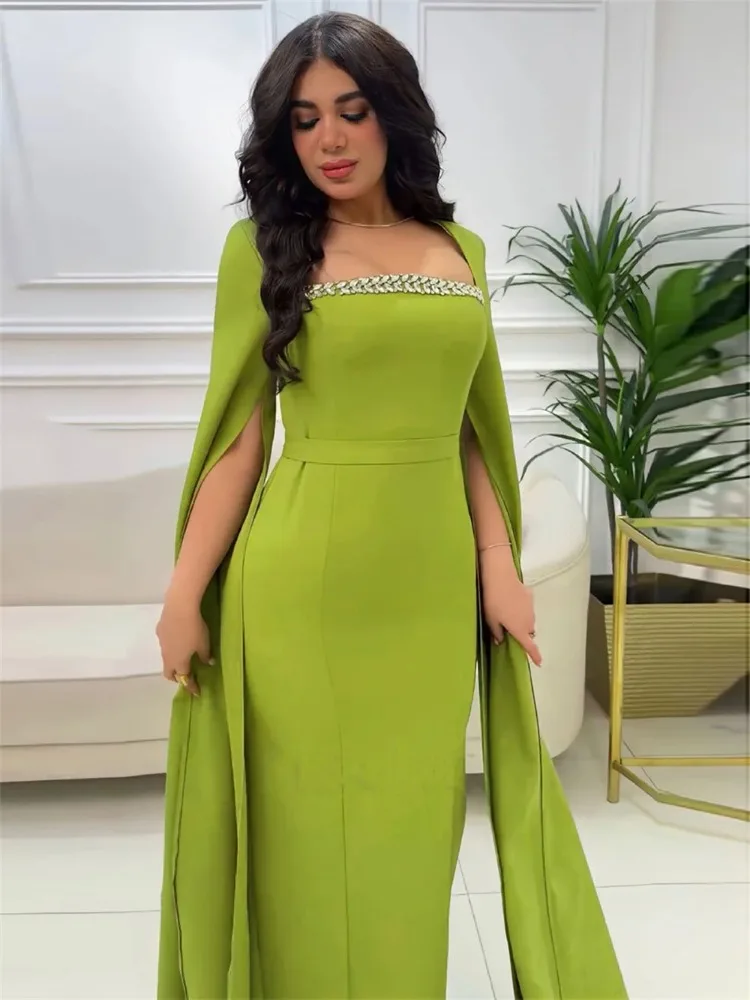 2025 New Dubai Turkish Solid Luxury Diamonds Women Gown Arab African Abayas Super Long Sleeve Evening Party Dress Saudi Clothing