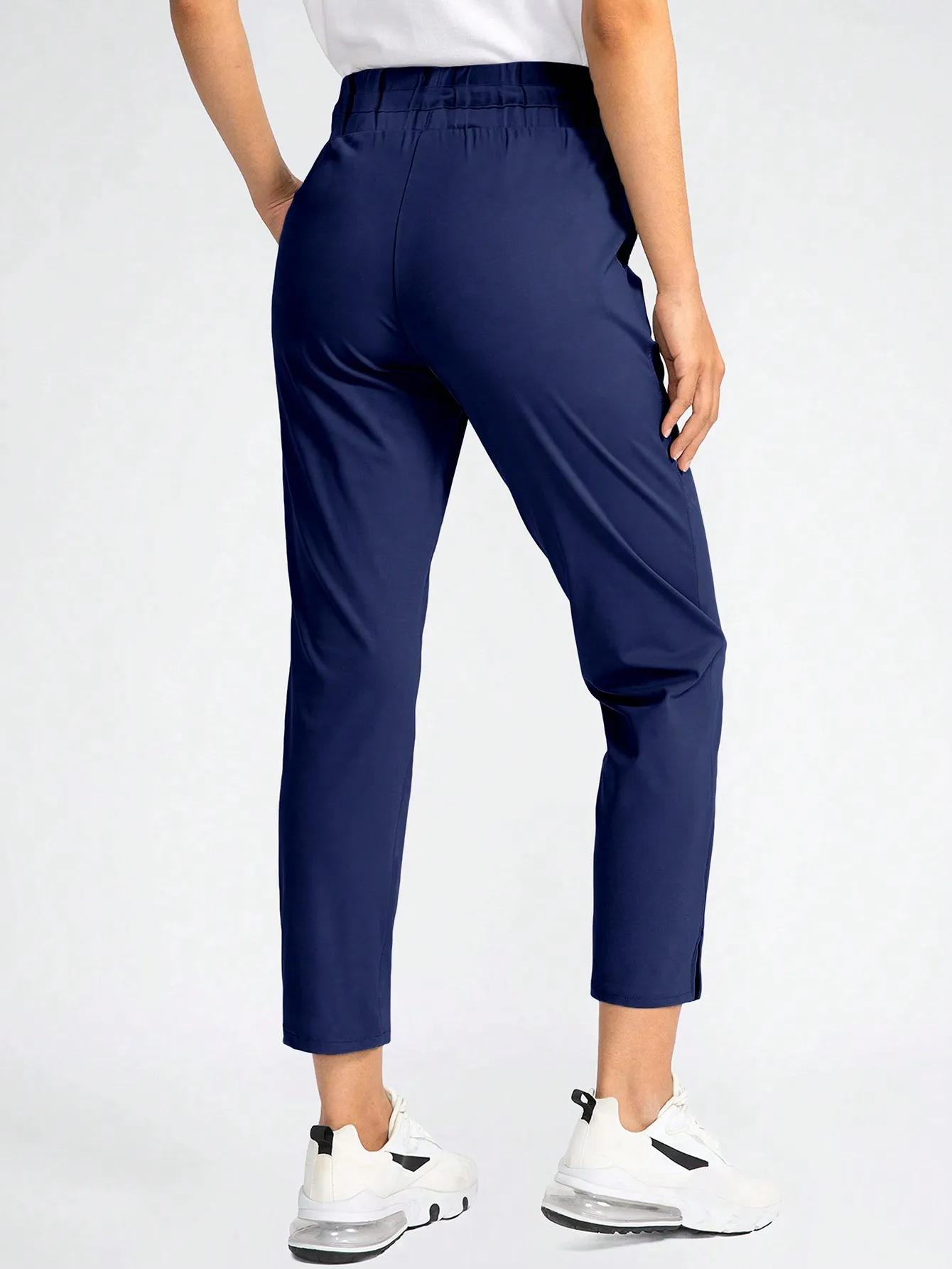 Women Loose Pockets Casual Elastic Waist Straight Pants Drawstring Solid Color Female All-Match Long Trousers New