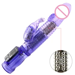 Dildo Rabbit Vibrator Masturbator G Spot 12 Speeds Vibration Dual Motor Massager Clitoris Rotation Stimulator Female Sex Toy