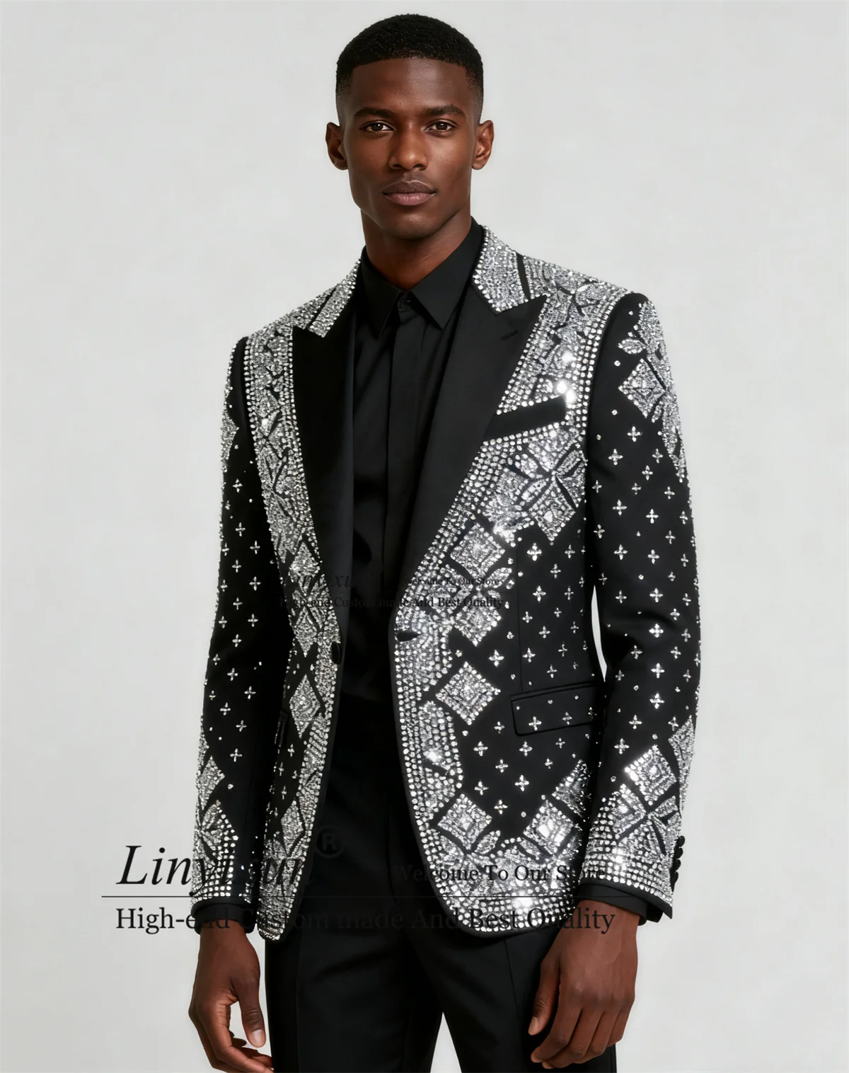 

Sparkly Crystals Rhinestones Men Suits 2 Pieces Sets Groom Male Blazers Customized Wedding Tuxedos Slim Fit Formal Ropa hombre