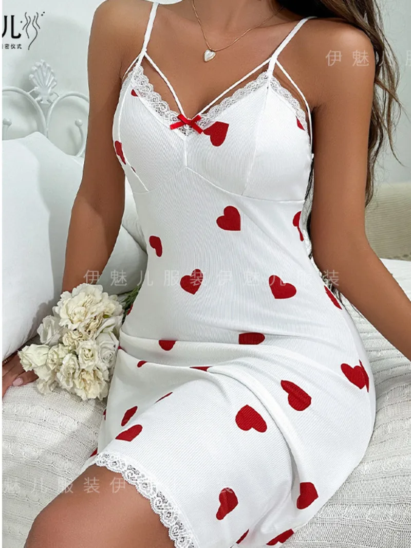 Type Sexy Love Pattern Sling V-neck Lace Camisole Backless Atmosphere Dress Elegant Fashion Off Shoulder Soft Girl Dresses IQ2E