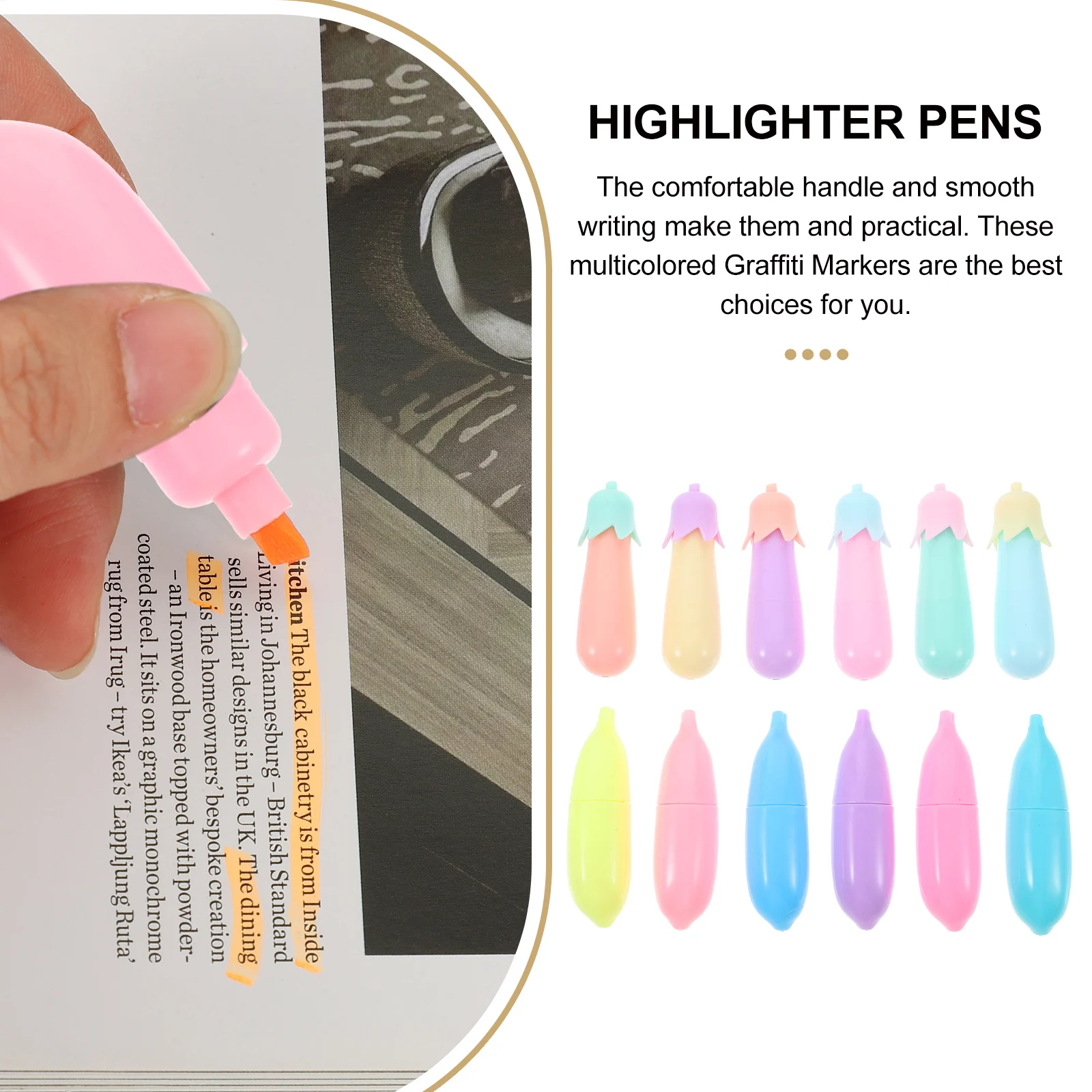 

12 Pcs Cartoon Highlighter Office Mini Highlighters Pens Fiber Tip Pastel Marker