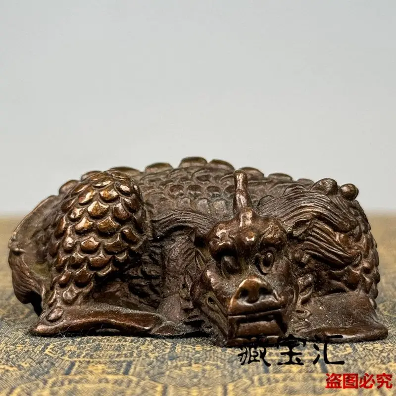 Vintage Official Made Purple Copper Patina Qilin Xiezhi Statue Home Living Room Desk Ornament Palace Museum Wenfang Paperweight