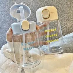 Plastic Kids Sippy Cup Creative Leak-proof 400ml Toddlers Beverage Cups with Straw Lightweight Cartoon Water Bottles