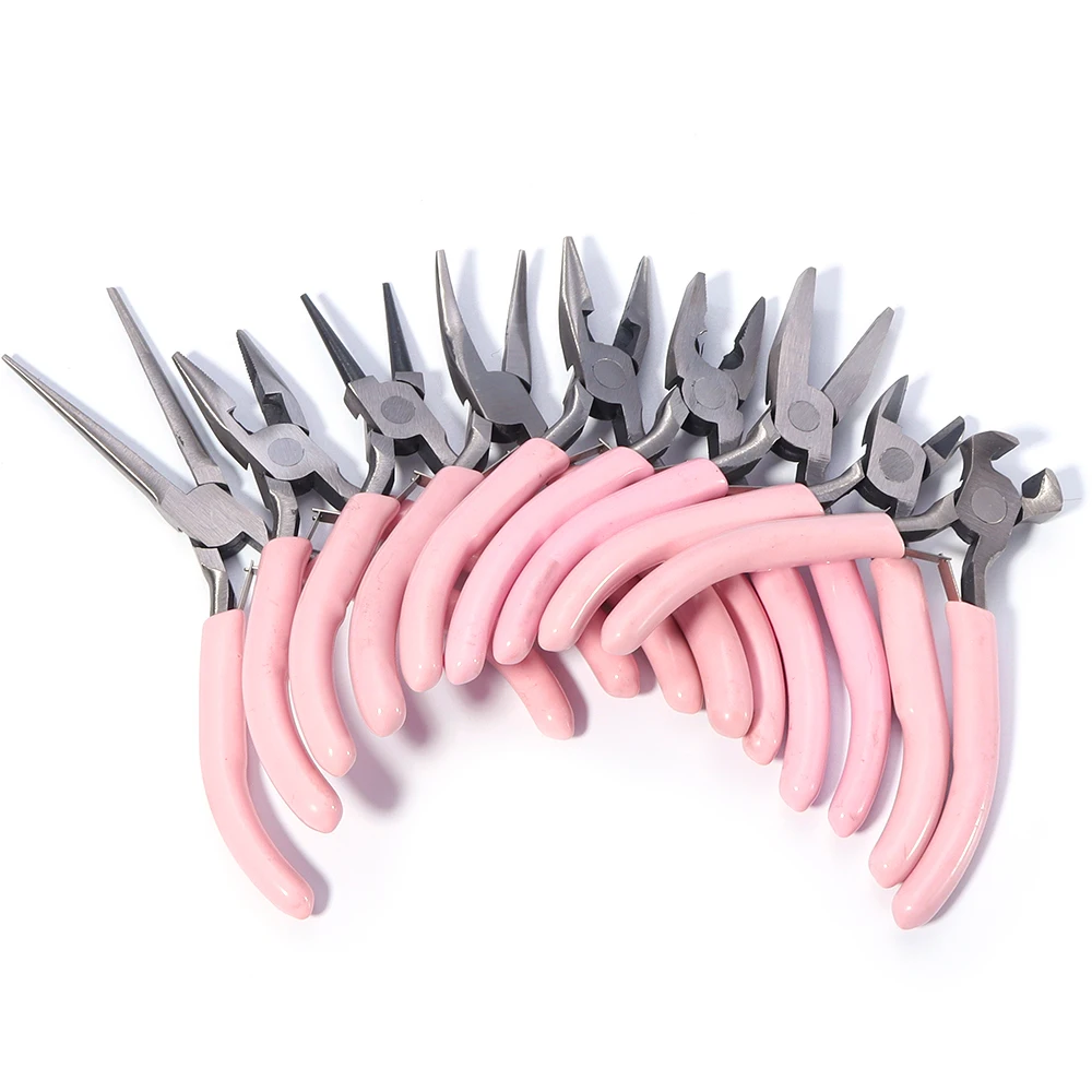 Pinze per gioielli in acciaio inossidabile di colore rosa portatile Kit di strumenti e attrezzature pinza per filo da taglio a naso tondo per la creazione di gioielli fai da te