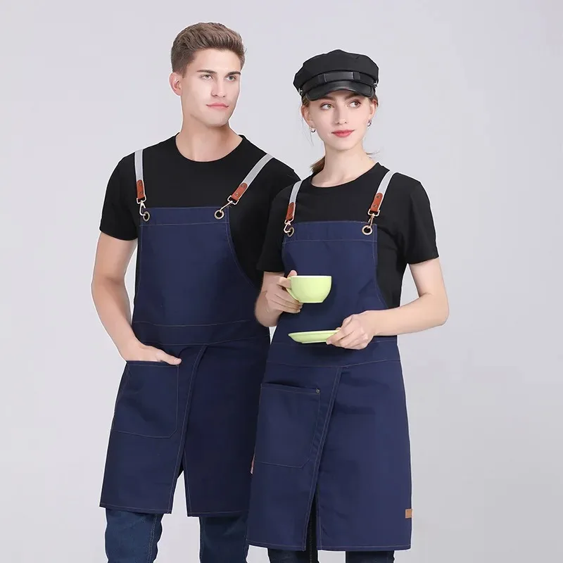 Custom Embroidery Printing Logo Men Women Kitchen Chef Baking Pockets Adult Restaurant Uniform Overol Nails Waterproof Apron