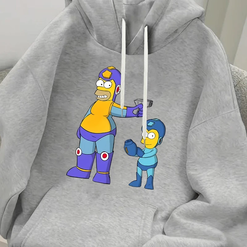 سويت شيرت رجالي مريح بغطاء للرأس من The Simpsons مع نمط طباعة شخصية روبوت كرتونية للخريف والشتاء