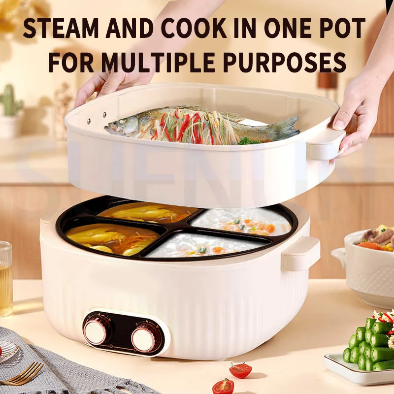 وعاء الطبخ الكهربائي متعدد الوظائف وعاء متكامل أربعة شبكات وعاء الحساء الكهربائي المزدوج التحكم في درجة الحرارة وعاء الغليان الكهربائي