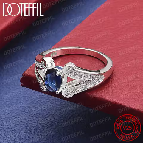 925 Sterling Silver Blue Crystal Ring For Women Man Fashion Wedding Engagement Party Charm Jewelry