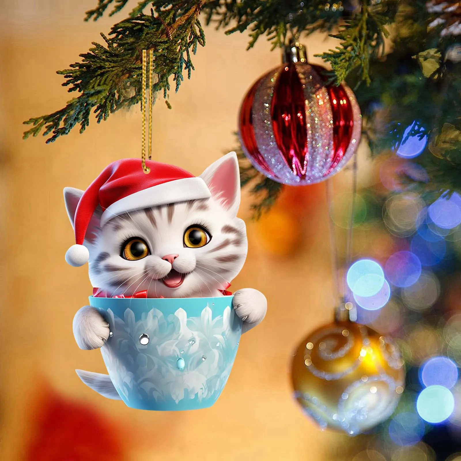 Christmas Home Room Decoration Cute Cup Cat Pendant Christmas Tree Pendant Car Pendant Bag Pendant Navidad Liquidaciones Ofertas