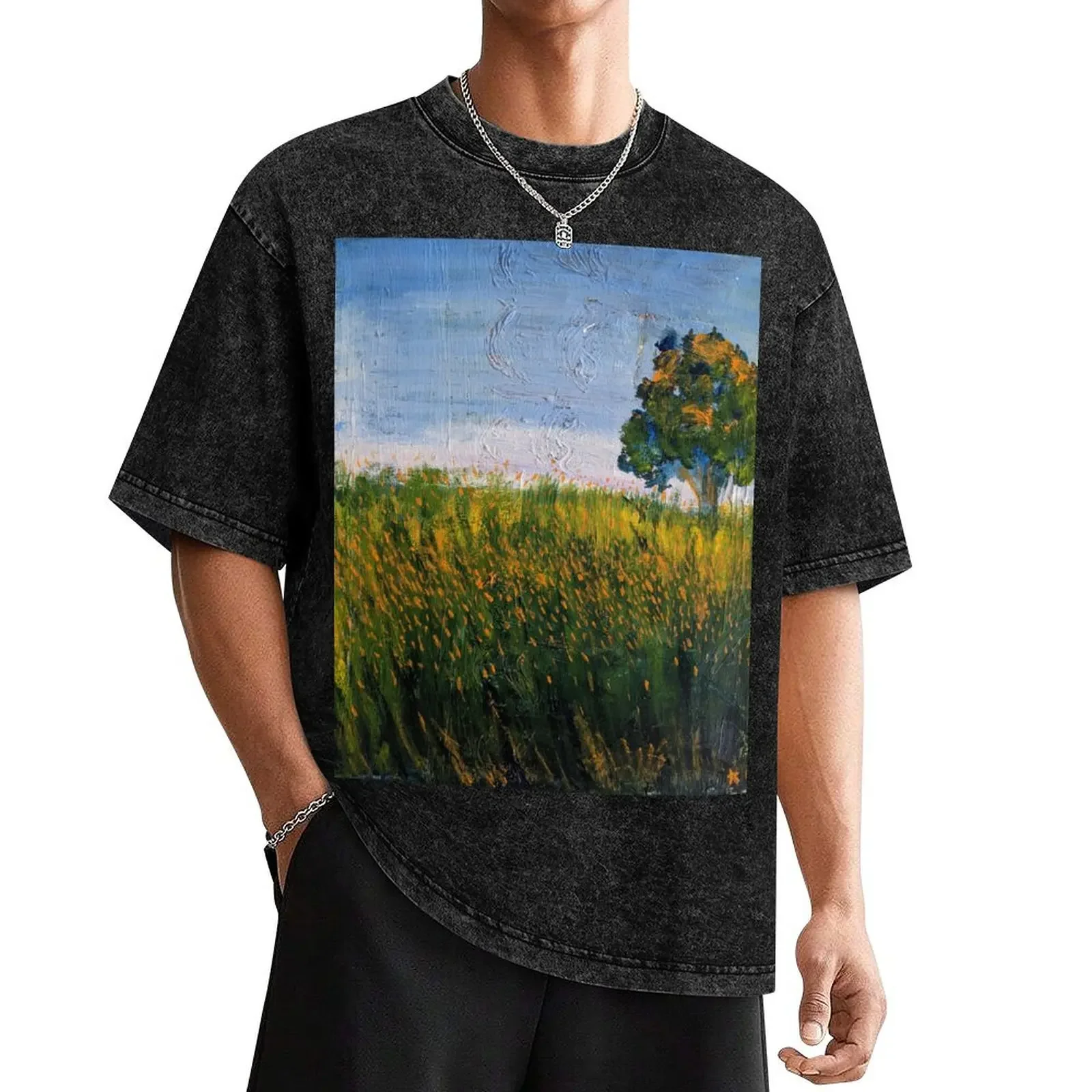 Enterprise City Park, 8*10 oil on canvas impasto, 2019 by Kasiah Sword T-Shirt Short sleeve tee man clothes t shirt men