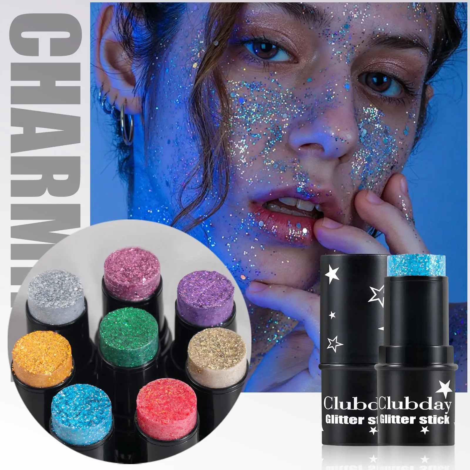 Bastão de Sombra para Olhos com Glitter - Maquiagem Multicromática para Rosto e Corpo, Cor Cremosa Brilhante, Uso em Festas e Eventos, Fácil de Aplicar