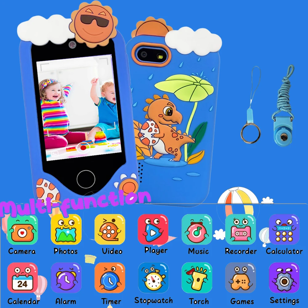 ألعاب كاميرا الهاتف الذكي للأطفال شاشة تعمل باللمس مشغل MP3 المحمول كاميرا رقمية ألعاب تعليمية للفتيات والأولاد من سن 3 إلى 8 سنوات