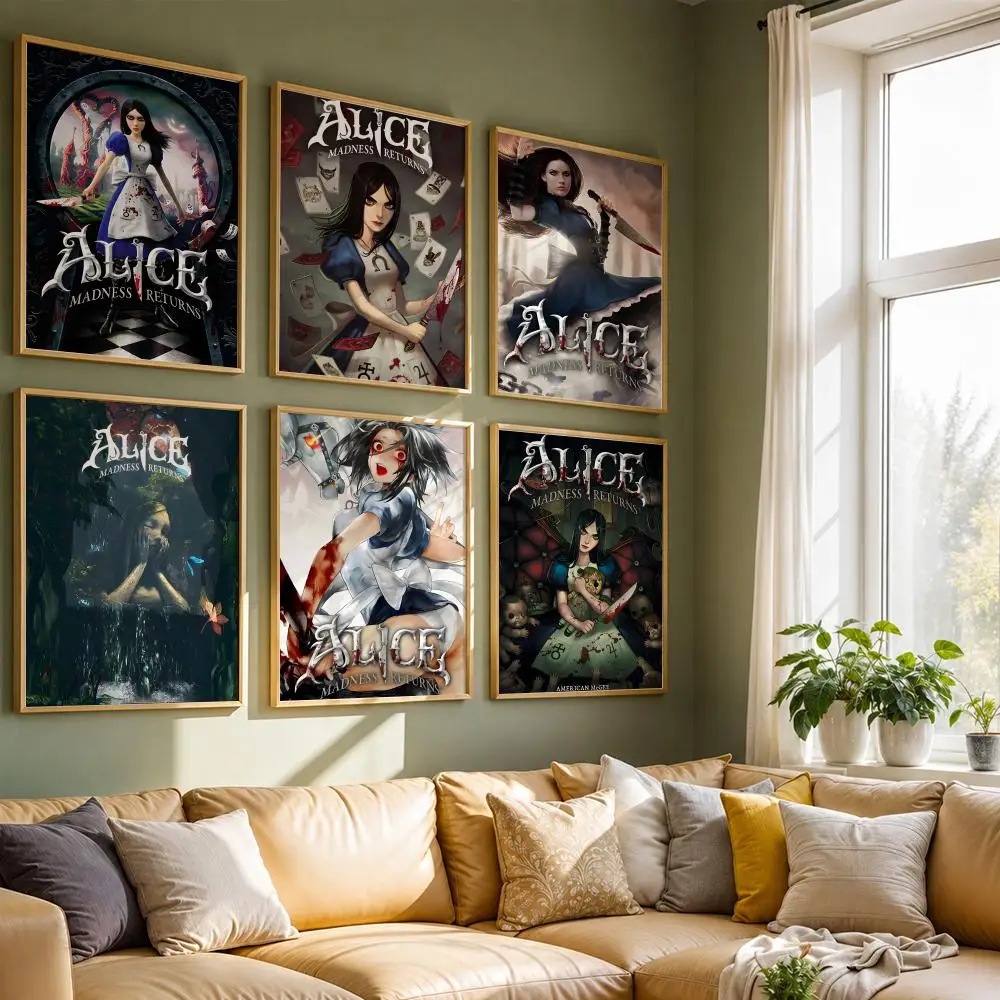 Game A-Alice madness returns Poster HD Self Adhesive Waterproof Wall Art Ideal for Home Office Dorm Bedroom Great Gift