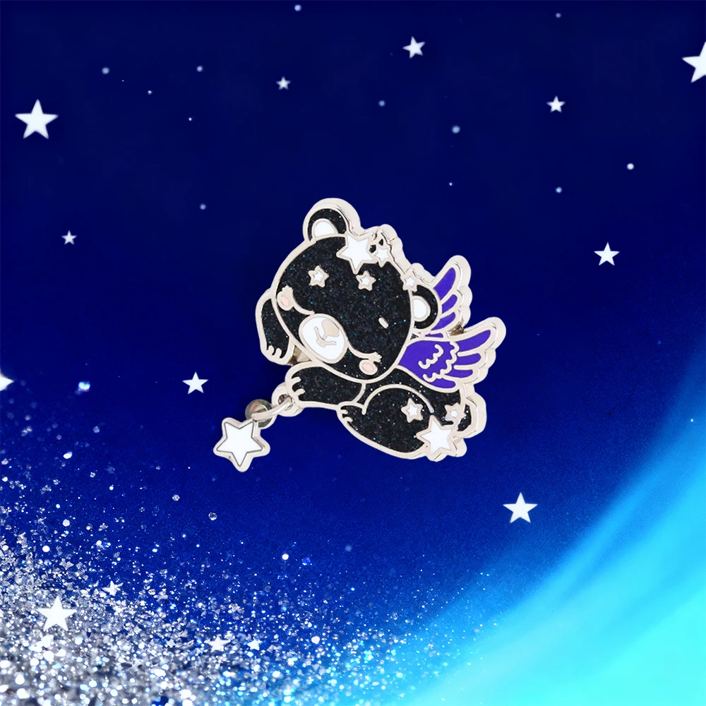 Adorable Star Angel Bear Enamel Brooch Blue-Winged Sleeping Bear Alloy Pin Badge Backpack Hat Accessory Fun Animal Gift view 4