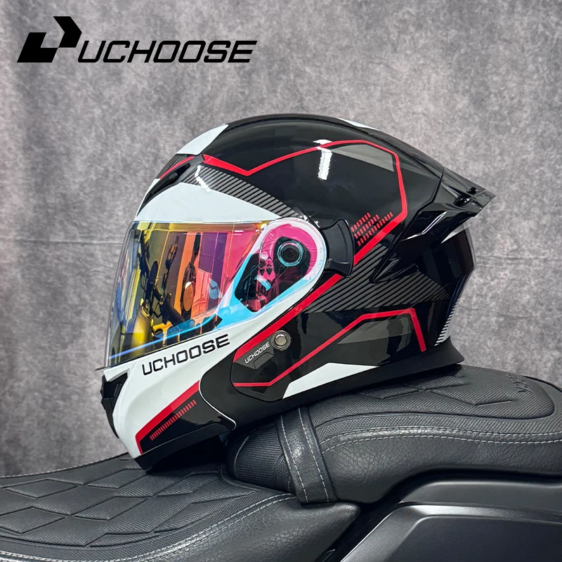 DOT Uchoose Approved Helmets Crash Motorbike Protective Gear Men Women Flip Up Helmet Motorcycle Visor Double Sun