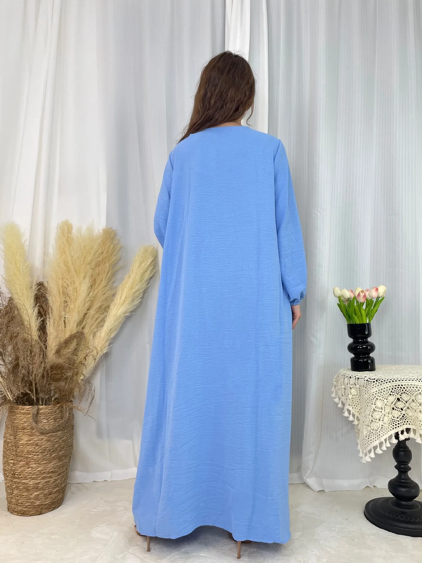 Women Eid Muslim Abaya O Neck Full Length Morocco Solid Abayas Dubai Kaftan Long Robe Modest Ramadan Jalabiya Loose Casual