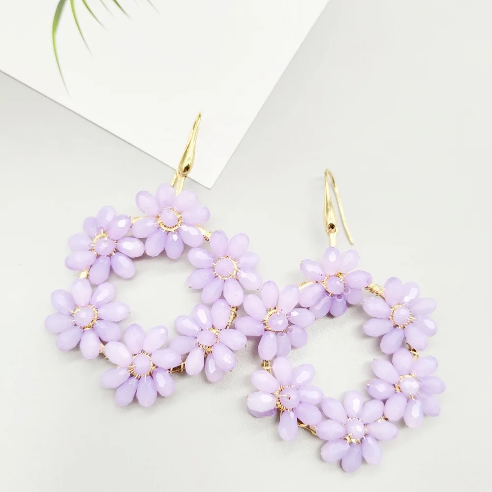 

Beaded earrings Crystal Sunflower Flowers Circle Originality Hand knitting Bohemia Alloy Tide Simple Rice bead earrings