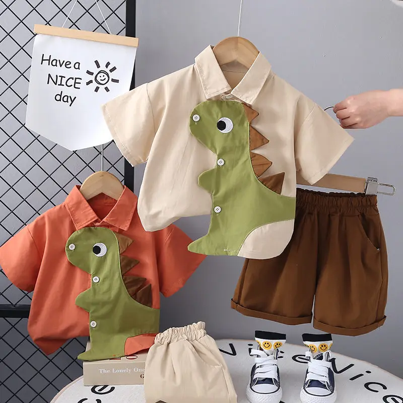 Cotton Clothes Kids Boy Summer Children Patchwork Dinosaur Shirts Shorts 2Pcs/Set Fashion Toddler Tracksuits 1 2 3 4 5 Years