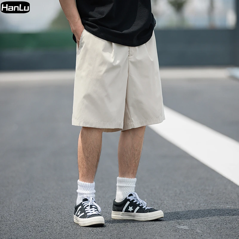Men's shorts Summer thin zipper loose fitting shorts Men's solid color casual suit shorts High quality jogging shorts