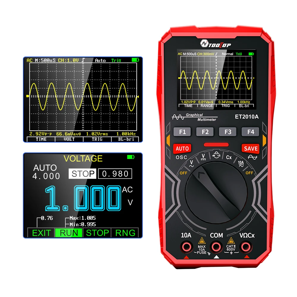 TOOLTOP ET2010A Digital Oscilloscope Multimeter 1Mhz 2.5MSps Color Handheld Oscilloscope AUTO Waveform Electronic DIY Tools