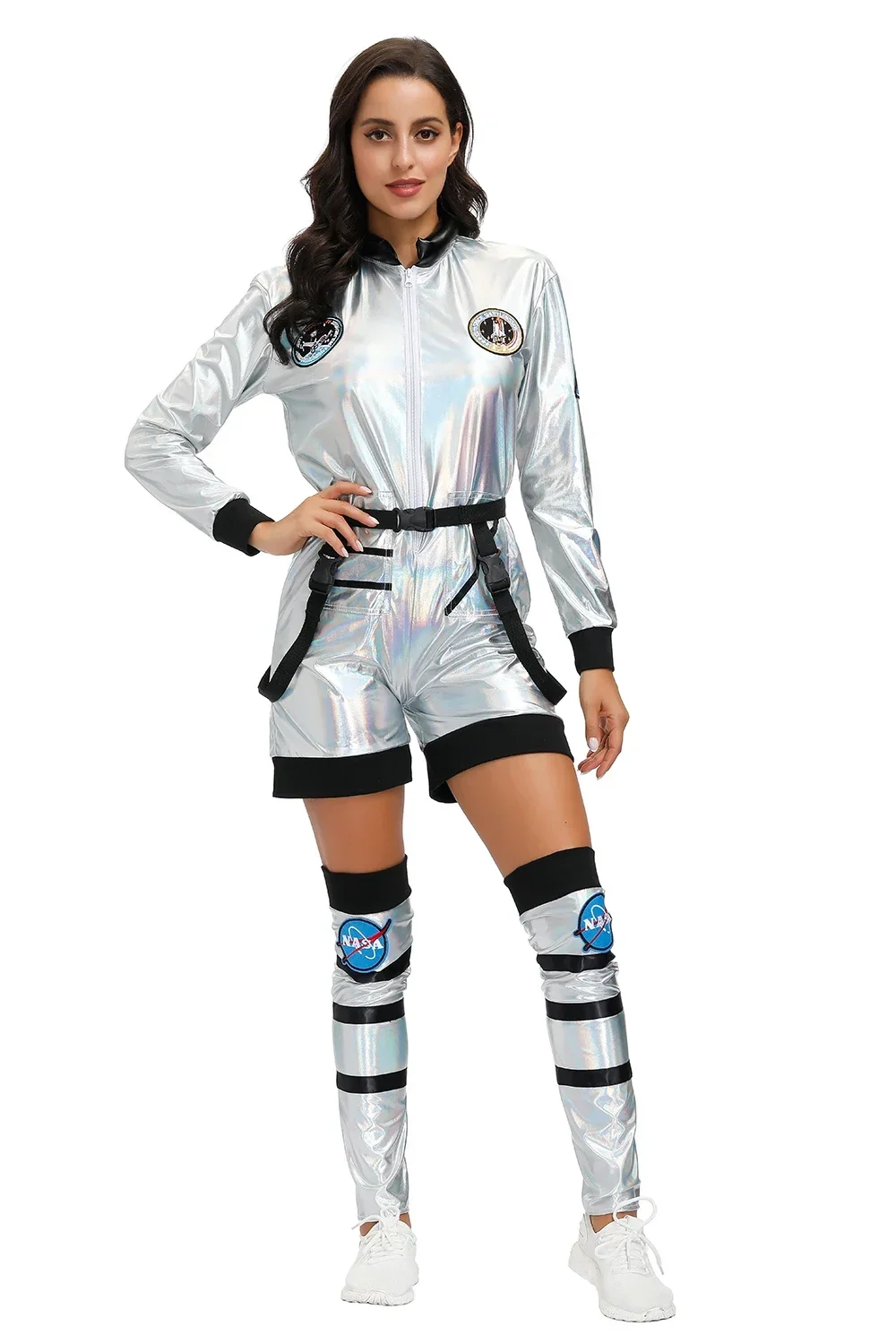 Women Astronaut Jumpsuit Costume Adult Silver Alien Spaceman Pilots Outfits