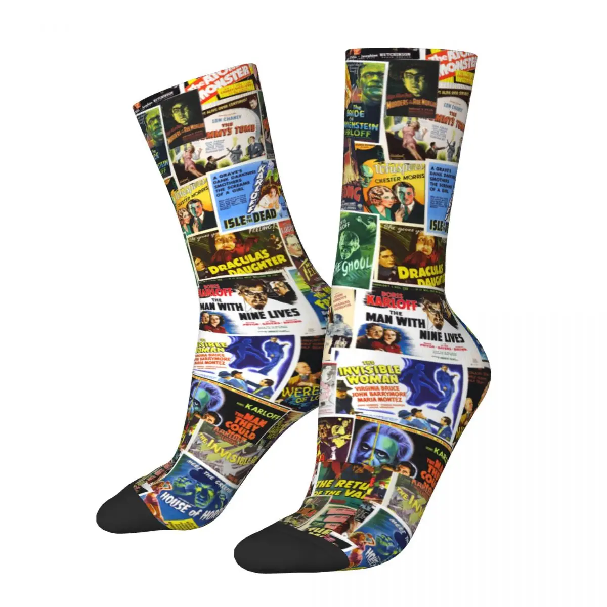 Chaussettes toutes saisons Film d'horreur Vintage marchandise pour hommes, chaussettes à Compression pour équipe, meilleure idée de cadeau