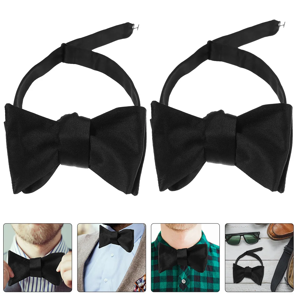 

2Pcs Business Bow Tie Durable Solid Polyester Adjustable Formal Bowtie for Men Classic Wedding Suit Bowtie for Men