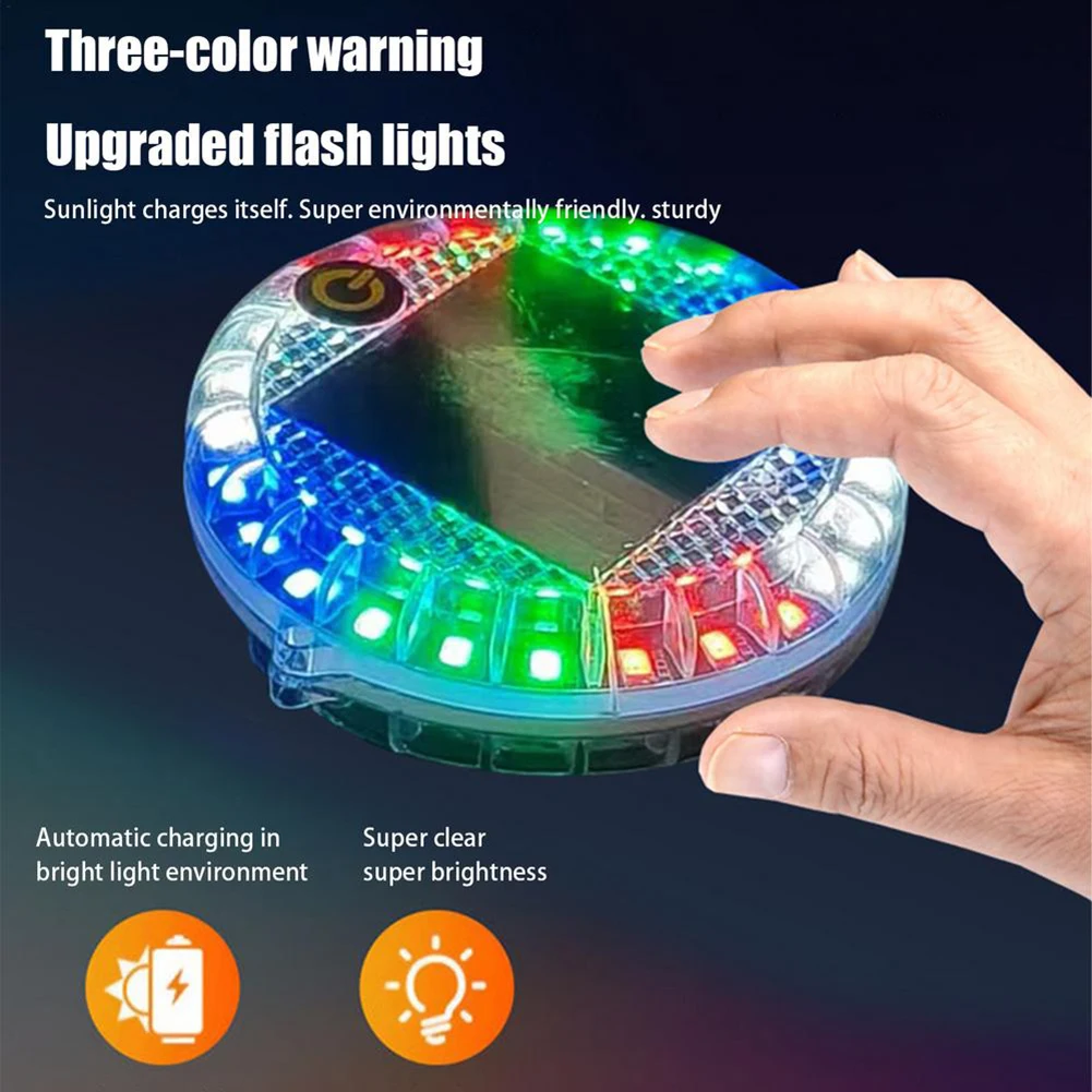 1PC 태양열 구동 LED 차량 라운드 경고 깜박이는 빛 램프 지능형 센서 및 방수 스트로브 표시 등