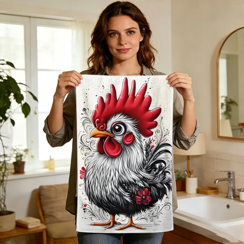 1pc/2pcs Farmhouse Rooster Print Kitchen Towel-Super absorbent, reusable polyester dishcloths perfect for home decor, cooking, b