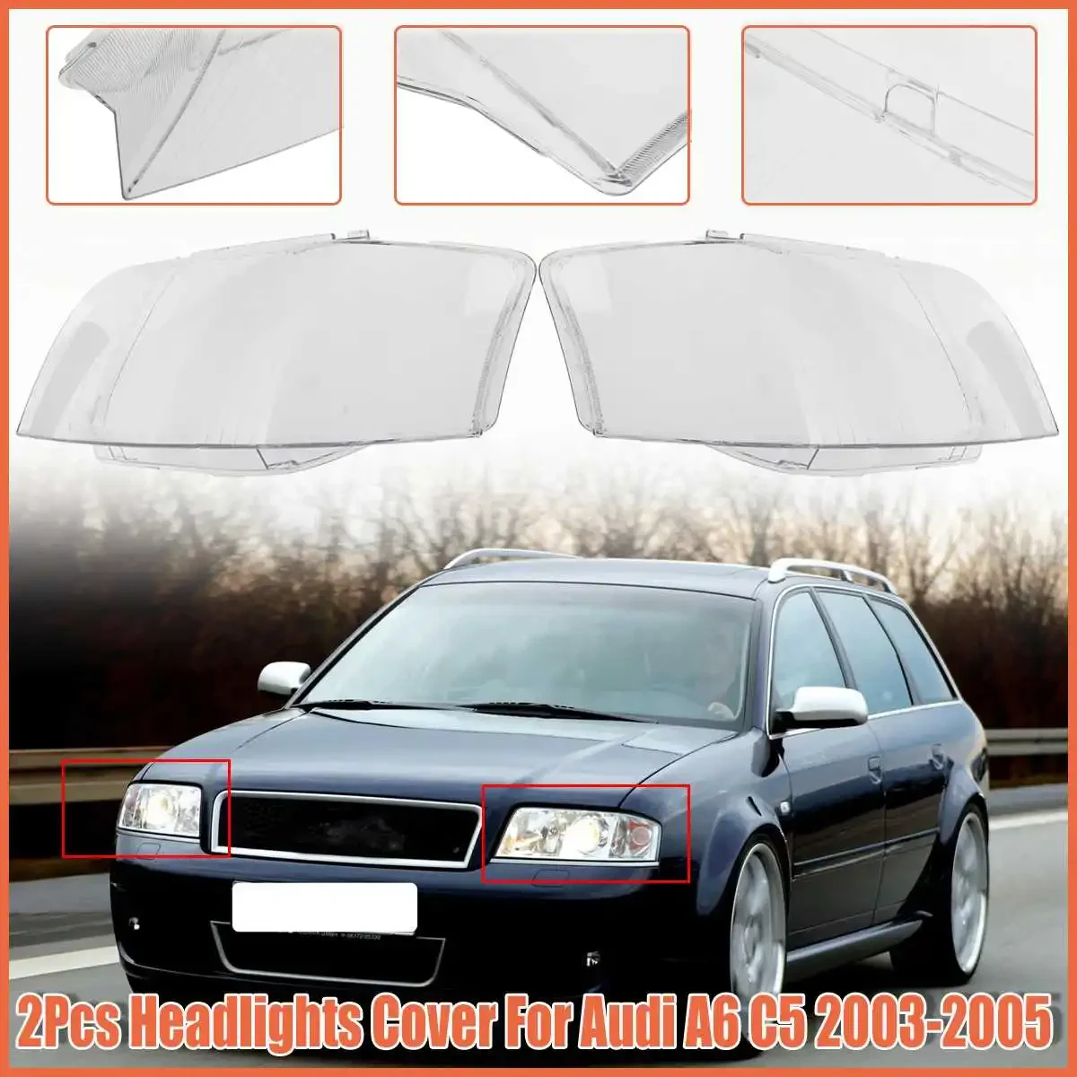 

2pcs Front Headlamps Housing Headlights Cover Transparent Lampshades Lamp Shell Masks Lens For Audi A6 C5 2003 2004 2005