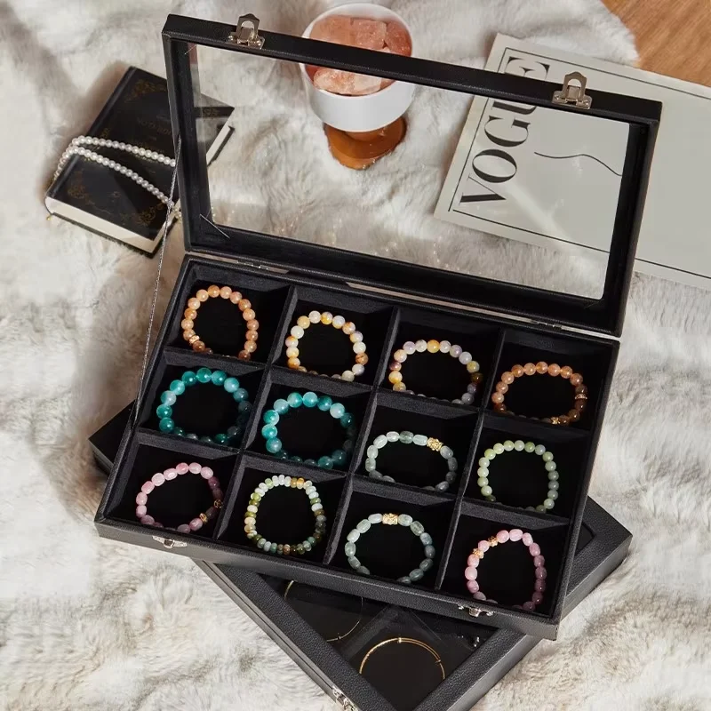 

Dust-proof jewelry box with cover bracelet storage box Hand string necklace ring earrings Jade bracelet jewelry box