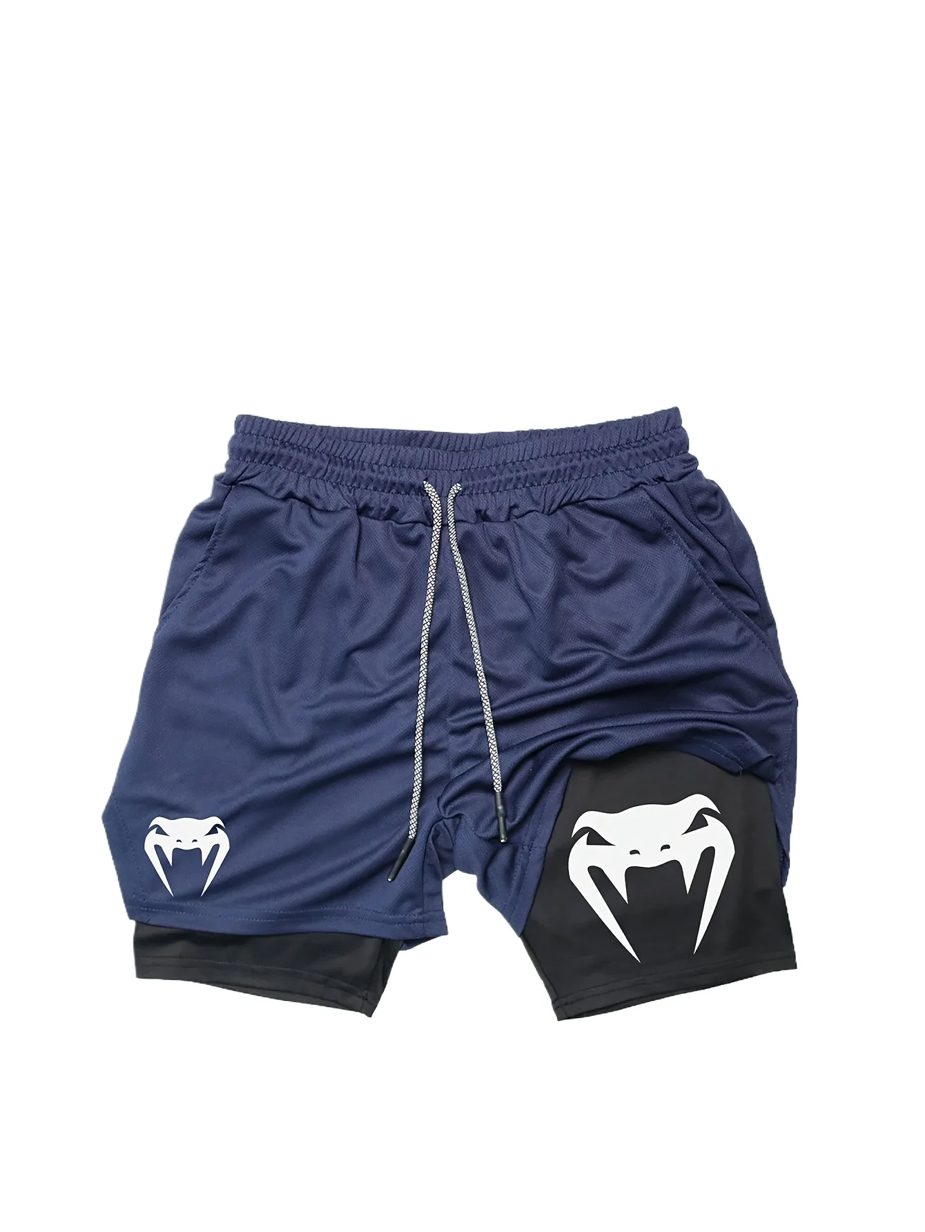 Męskie spodenki treningowe 2 w 1 szybkoschnące z elastycznym pasem i sznurkiem, oddychające i pochłaniające wilgoć spodenki sportowe