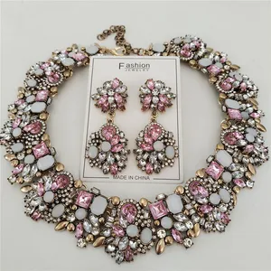 Halskette mit großer Kragen und gemeinsame Ohrringe für Frauen, Strasssteine Kristall, indisches Statement, Hochzeitsschmuck, neue Mode, 2024 8 Hauptverkäufe einheimische Perlen Halskette - №2