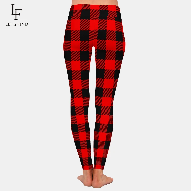 LETSFIND Heißer Verkauf Frauen Leggings Hohe Taille Sexy Frauen Hosen 3D Plaid Print Fitness Schlanke Mädchen Stretch Leggings