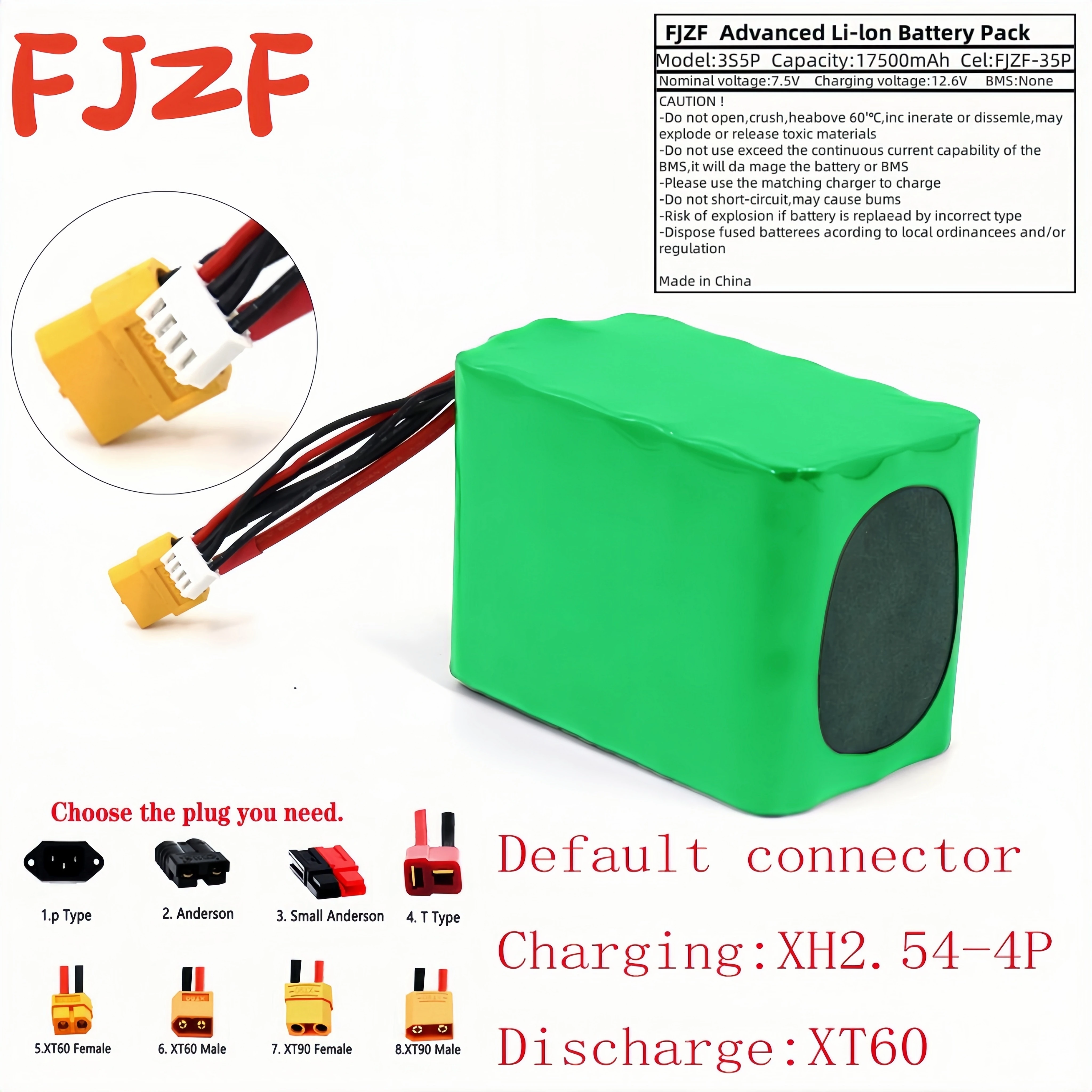 Литий-ионный аккумулятор FJZF 17,5 Ач, 18 Ач, 12 В, высокая емкость, 17500 мАч, 3S5P, 12,6 В для БПЛА, радиоуправляемых самолетов, квадрокоптеров - разъем XH2.54-4P XT60