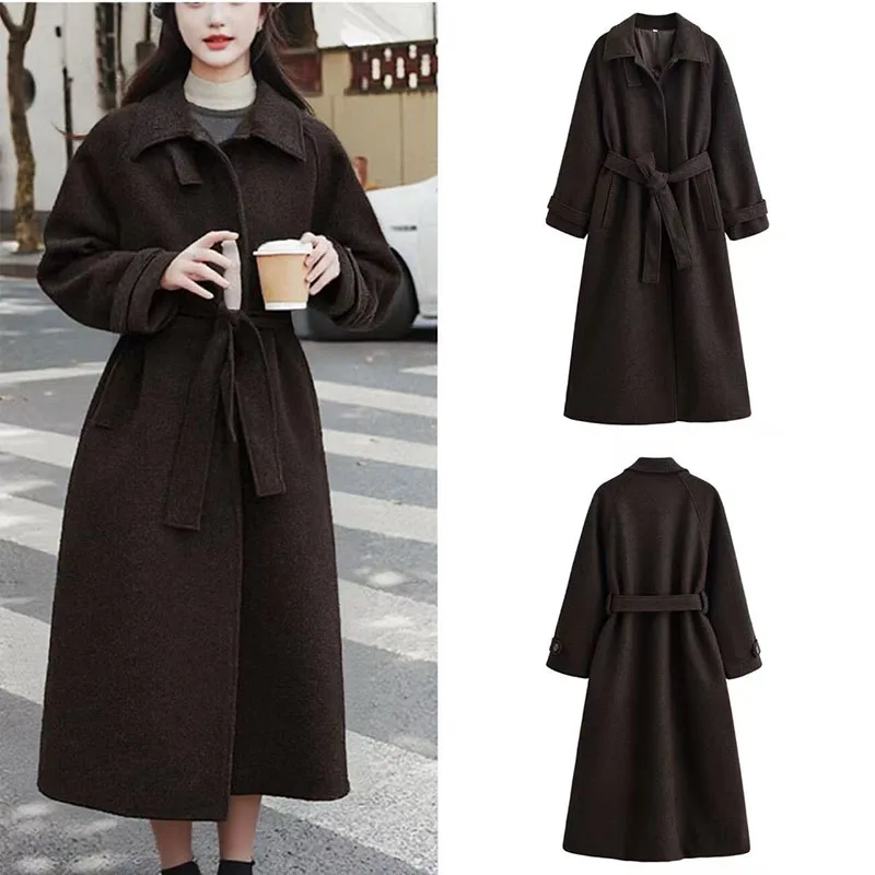

Европейский и американский стиль 2021, осенне-зимняя новая женская модная верхняя одежда, шерстяное пальто универсальной серии с поясом