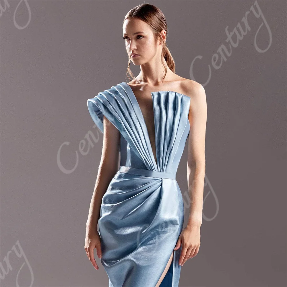 Customized High Slit Evening Dress Satin Floor-length Gorgeous Prom Dress Mermaid Formal Occasion Wedding Party Gown Robe Soiree