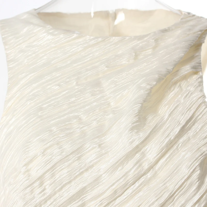 CHICEVER ไม่สมมาตร Patchwork Appliques ชุดผู้หญิง O คอแขนกุดเอวสูง Spliced Ruffles Minimalist กระโปรงหญิง