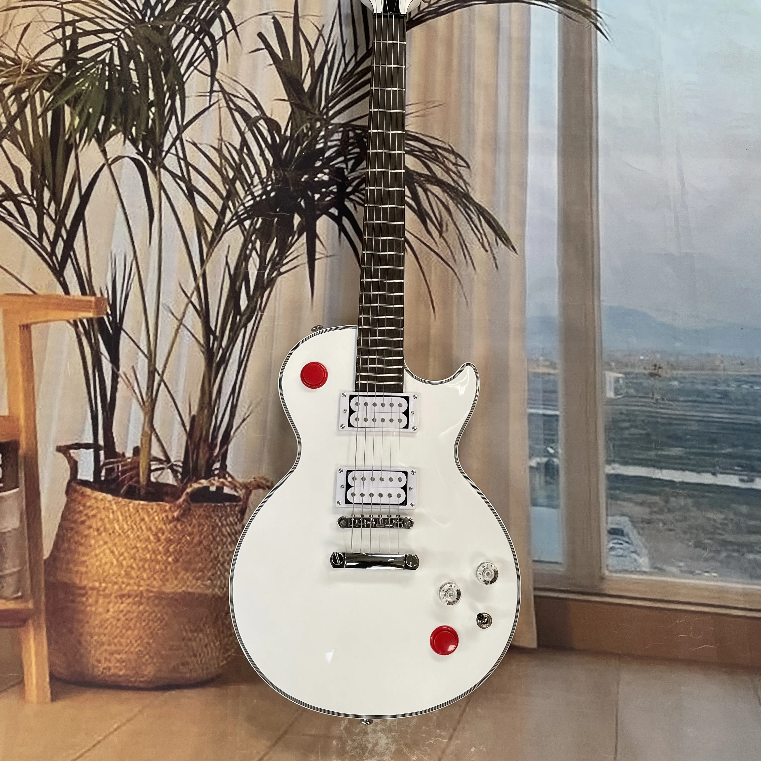 

Белая 6-струнная электрогитара, электрогитара с двумя звукоснимателями высокой чувствительности и 24 ладами, стильная металлическая гитара для шрединга.