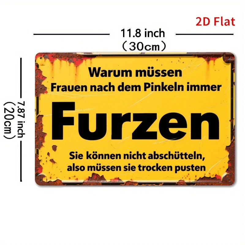 2D Flat, 1pc Vintage German Humorous Bathroom Wall Sign 