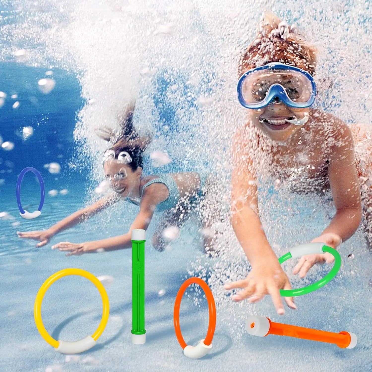Jouets de piscine pour enfants âgés de 3 à 15 ans – Ensemble de jouets de plongée sous-marine pour jouer aquatique d'été, entraînement à la natation et jeux de piscine amusants