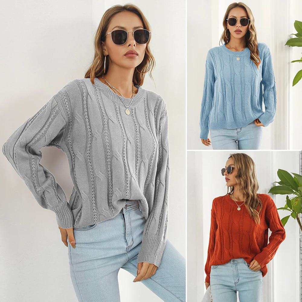 

Twist openwork sweater women's loose long-sleeved leisure European and American sweaters autumn and winter new women's sweaters