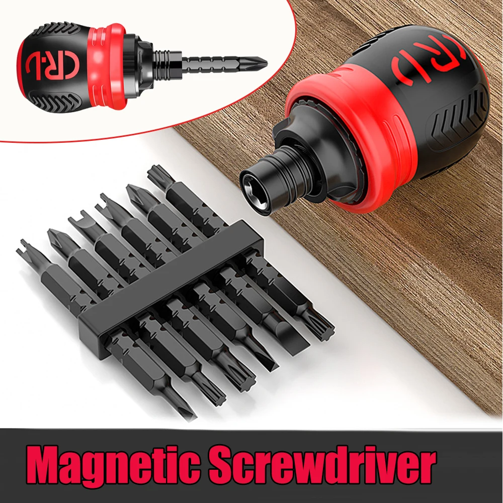 

Короткая магнитная отвертка-трещотка с двойной головкой, компактный ручной инструмент, прецизионные биты Cr-V для ремонта, отвертка для домашнего ремонта