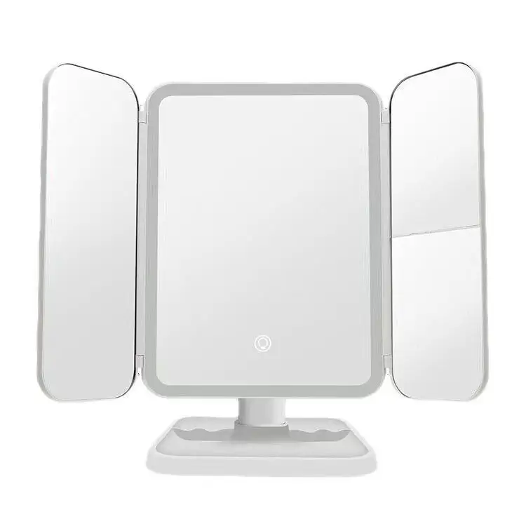 ポータブルデスクトップledメイクアップミラー収納ボックス調節可能スタッカブル女性用スタイリングライト付き化粧鏡トラベルオーガナイザー
