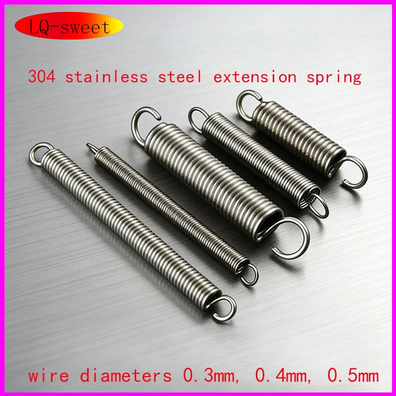 304 stainless steel extension spring, miniature spring, wire diameters 0.3mm, 0.4mm, 0.5mm