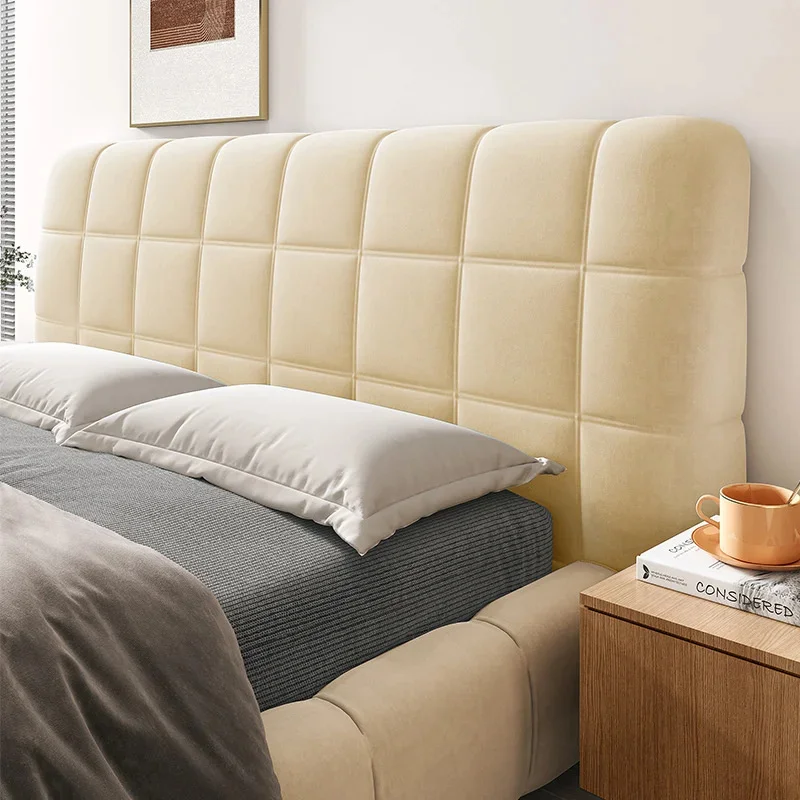 1pc All-inclusive Quilted Velvet Headboard Cover Soft Smooth Thicken Head Cover Solid Color Bed Back Dust Protector Cover